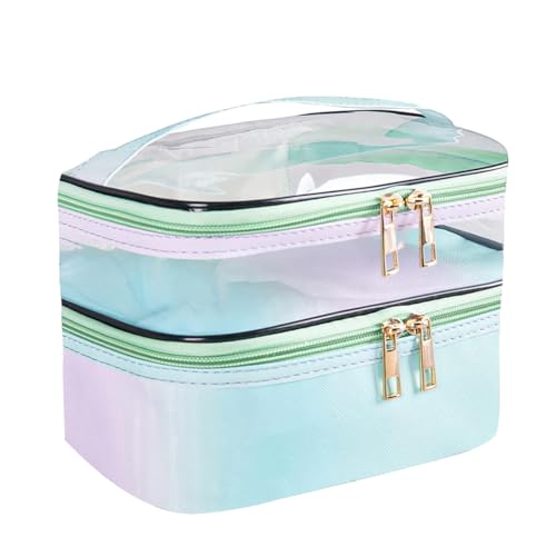 FITINI Makeup Bags Double Layer Travel Storage Cosmetic Cases Make up Organizer Toiletry Bags Waterresistant for Women Makeup Brush BagGradient Green - Image 1