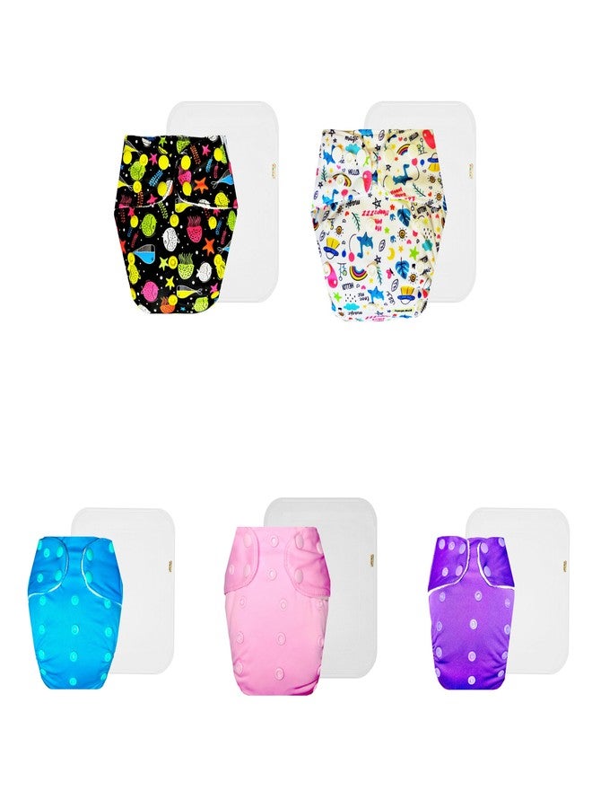 Dumbledo Premium Cloth Diaper with Cotton Insert (Pack of 5) | Hypoallergenic | Leakproof | Travel Friendly | Worry-Free Diapering | 3 Months - 3 Years | Unisex Baby - Image 1