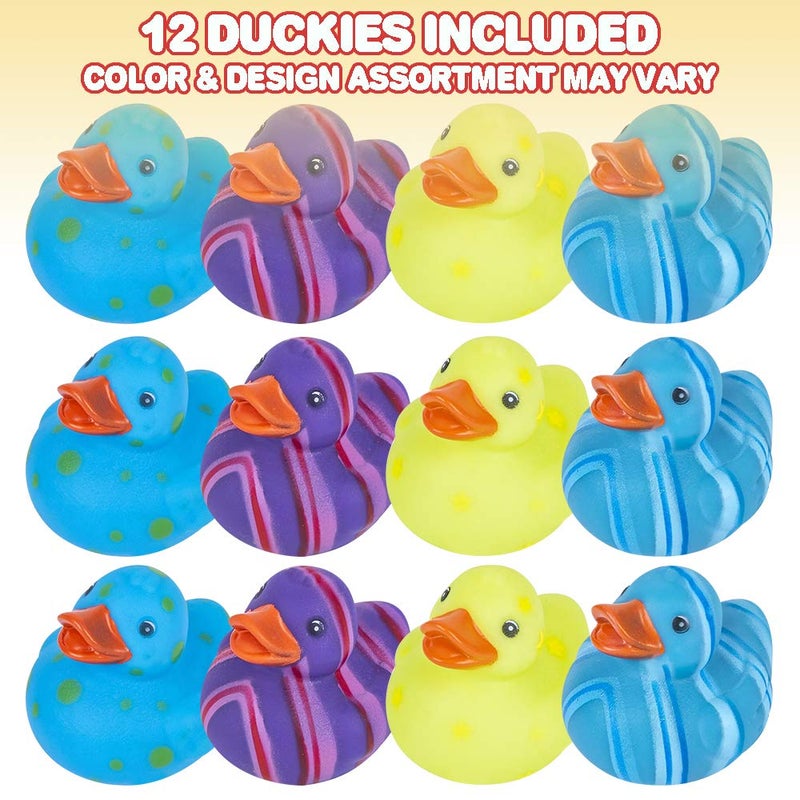 ArtCreativity Multicolored Pattern Rubber Duckies for Kids, Pack of 12 Cute Duck Bath Tub Pool Toys, Fun Carnival Supplies, Birthday Party Favors for Boys and Girls - Image 2