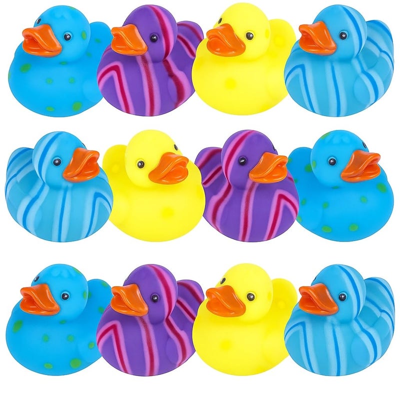 ArtCreativity Multicolored Pattern Rubber Duckies for Kids, Pack of 12 Cute Duck Bath Tub Pool Toys, Fun Carnival Supplies, Birthday Party Favors for Boys and Girls - Image 1