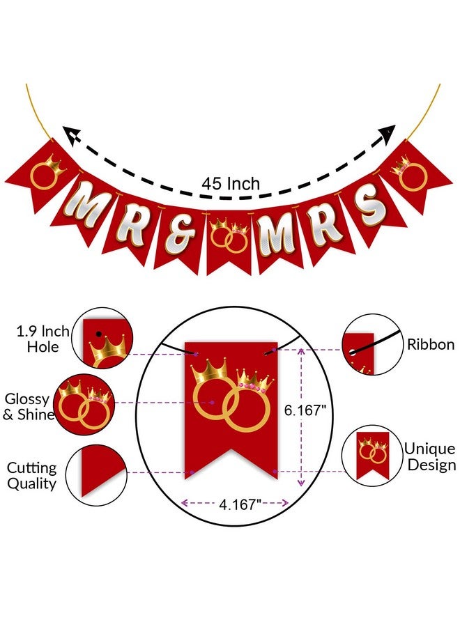 WOBBOX Bachelorette Bunting Banner, Bridal Shower Decorations, Bachelorette Party Banner For Bride & Groom, Bachelorette Party Decorations Items- White & Red Mr & Mrs - Image 3