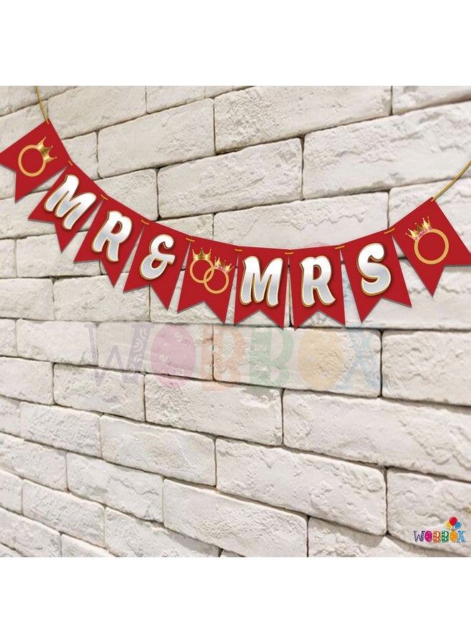 WOBBOX Bachelorette Bunting Banner, Bridal Shower Decorations, Bachelorette Party Banner For Bride & Groom, Bachelorette Party Decorations Items- White & Red Mr & Mrs - Image 4