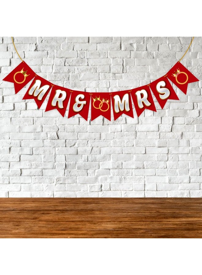 WOBBOX Bachelorette Bunting Banner, Bridal Shower Decorations, Bachelorette Party Banner For Bride & Groom, Bachelorette Party Decorations Items- White & Red Mr & Mrs - Image 1