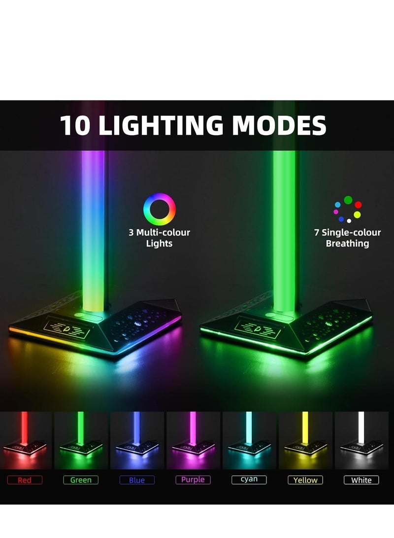McDou Headset Stand, Game Controller Stand, Headset Stand with 2 USB Charging Ports, RGB Headset Stand with 10 Lighting Modes, PC Gaming Accessory for All Headsets, Gifts for Boys and Gamers! - Image 4