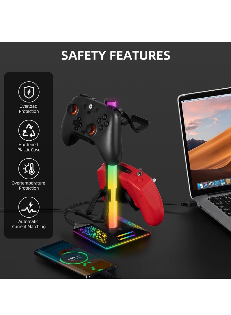 McDou Headset Stand, Game Controller Stand, Headset Stand with 2 USB Charging Ports, RGB Headset Stand with 10 Lighting Modes, PC Gaming Accessory for All Headsets, Gifts for Boys and Gamers! - Image 5