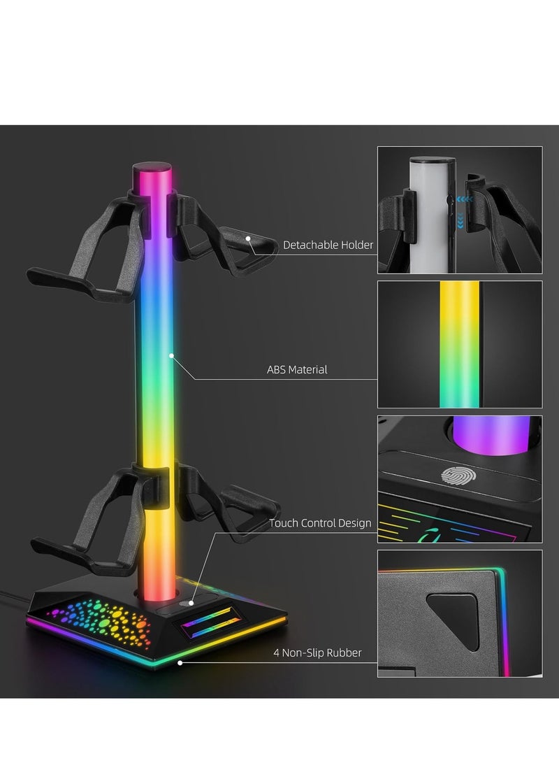 McDou Headset Stand, Game Controller Stand, Headset Stand with 2 USB Charging Ports, RGB Headset Stand with 10 Lighting Modes, PC Gaming Accessory for All Headsets, Gifts for Boys and Gamers! - Image 3