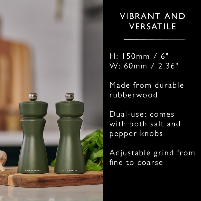 Cole & Mason Kenton Salt and Pepper Mill - Manual Refillable Grinder with Adjustable Ceramic Mechanism - Dining Accessory for Seasoning - Kitchen Tool for Everyday Use - 6 Inch, Rosemary - Image 2