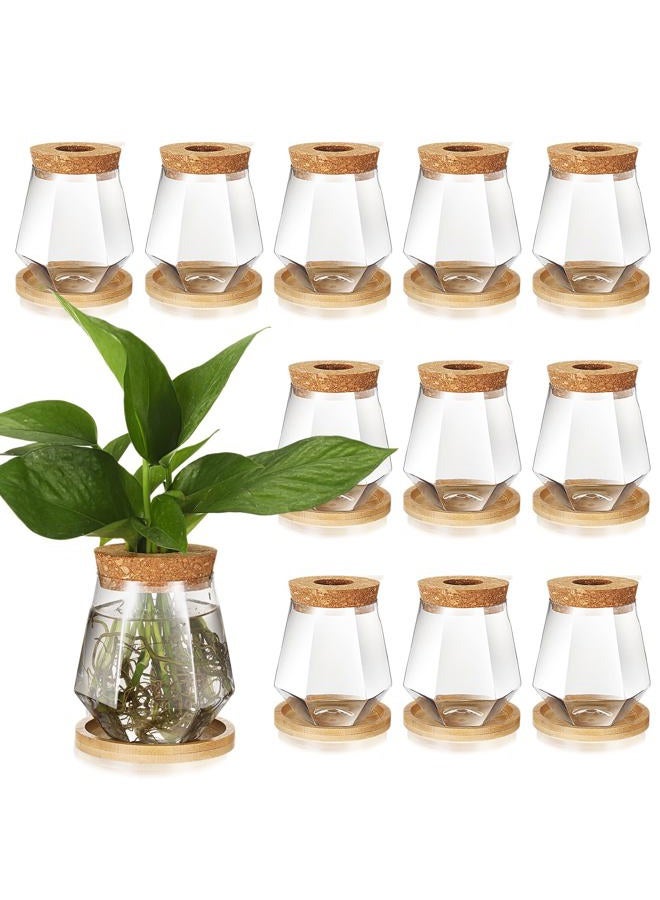Baderke 12 Packs Propagation Vases for Plants Plastic Plant Propagation with Hole Lid and Bamboo Stand Growing in Water Hydroponic Home Office Desktop Vase Decoration (Cup Style) - Image 1