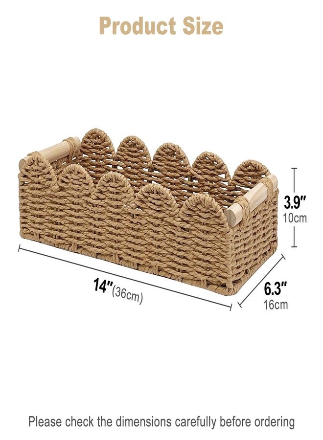 EITMOW Paper Rope Bathroom Basket Organizer, Scalloped Edge Toilet Tank Storage Basket with Wooden Handles, Wicker Toilet Paper Basket for Bathroom Countertop, Over Toilet Tank Shelf Decor (Beige, L) - Image 2