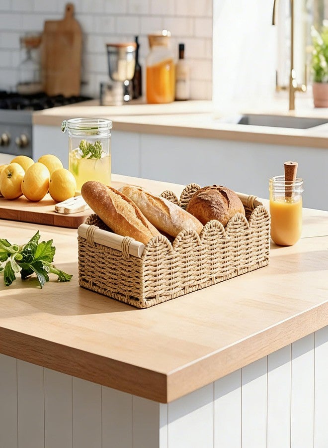 EITMOW Paper Rope Bathroom Basket Organizer, Scalloped Edge Toilet Tank Storage Basket with Wooden Handles, Wicker Toilet Paper Basket for Bathroom Countertop, Over Toilet Tank Shelf Decor (Beige, L) - Image 5