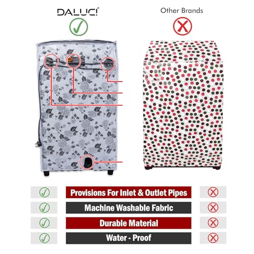 DALUCI Waterproof & Dust-Proof Washing Machine Cover Suitable For LG Top Loading Fully Automatic 6 kg | 6.2 Kg | 6.5 Kg | 7 Kg Washing Machine Only (Half White & Grey, 56cms X 56cms X 85cms) - Image 4