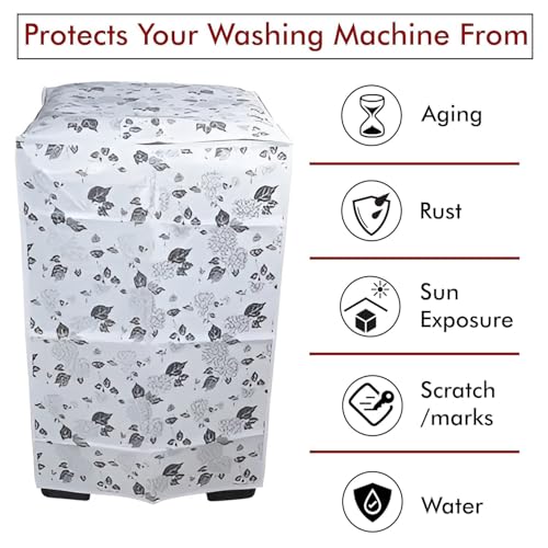 DALUCI Waterproof & Dust-Proof Washing Machine Cover Suitable For LG Top Loading Fully Automatic 6 kg | 6.2 Kg | 6.5 Kg | 7 Kg Washing Machine Only (Half White & Grey, 56cms X 56cms X 85cms) - Image 3