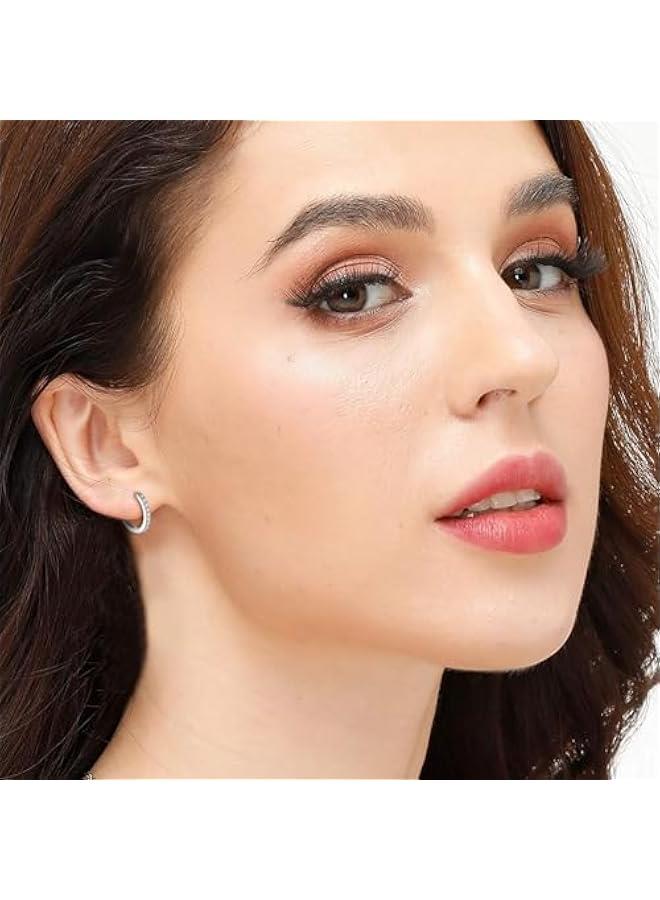 925 Sterling Silver Small Hoop Earrings Cubic Zirconia Huggie Hoop Earrings, 3 Pairs 14K White Gold Plated Cartilage Piercing Earrings Ear Cuff Tiny Hoop Earrings for Women Men - Image 2