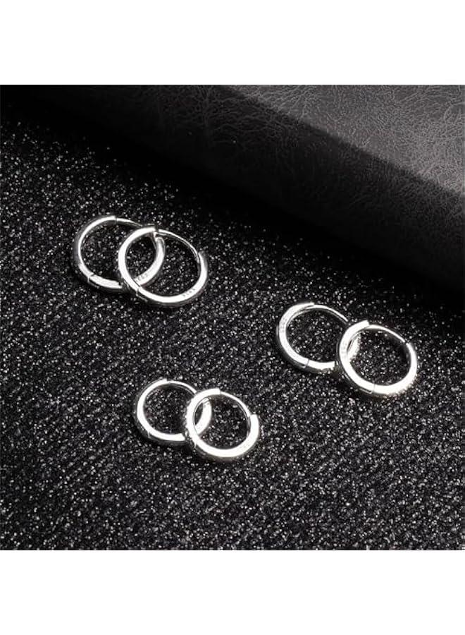 925 Sterling Silver Small Hoop Earrings Cubic Zirconia Huggie Hoop Earrings, 3 Pairs 14K White Gold Plated Cartilage Piercing Earrings Ear Cuff Tiny Hoop Earrings for Women Men - Image 5