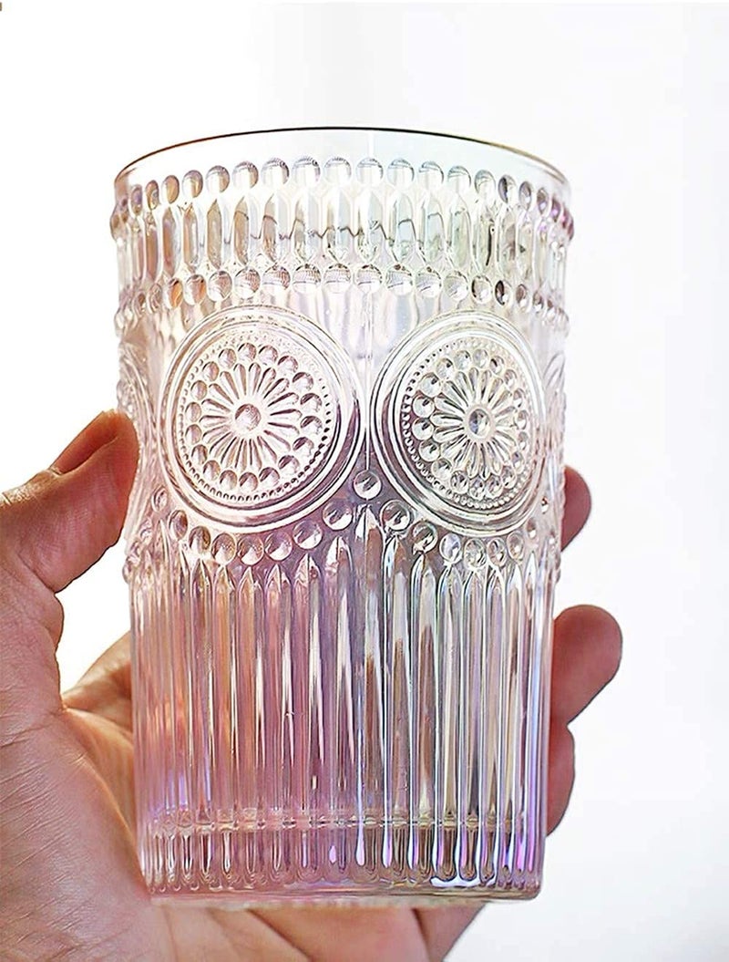 PrimeWorld European 360 Ml Embossed Glasses Set Of 6 Pcs - Drinking Glasses For- Water, Juice, Colddrink, Mojito, Cocktail, Lead-Free, Perfect For Home, Restaurants And Parties, Transparent - Image 2