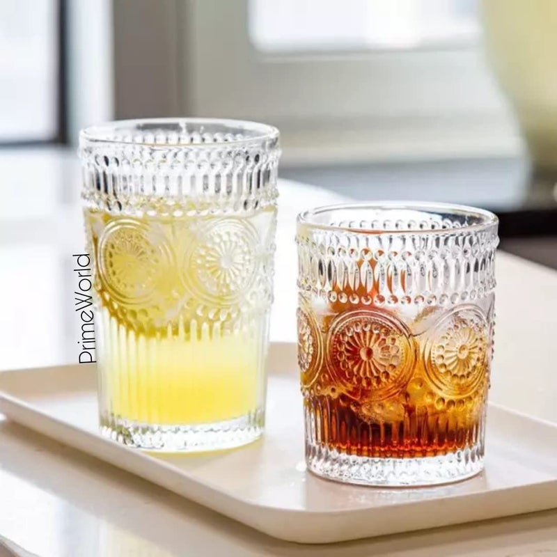 PrimeWorld European 360 Ml Embossed Glasses Set Of 6 Pcs - Drinking Glasses For- Water, Juice, Colddrink, Mojito, Cocktail, Lead-Free, Perfect For Home, Restaurants And Parties, Transparent - Image 5