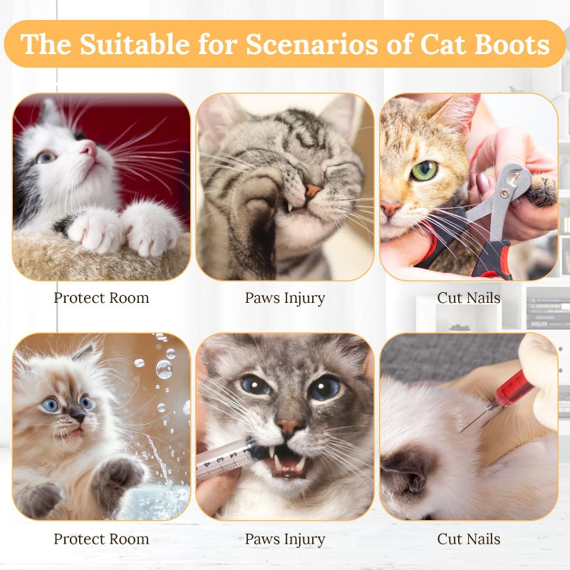 YBEATY 4 Pcs Cat Boots Anti Scratch Mittens Gloves Adjustable Cat Claw Protectors Foot Covers Mesh Breathable Cats Shoes to Prevent Scratching for Pet Bathing Feeding Cutting Nail Trimming - Image 5