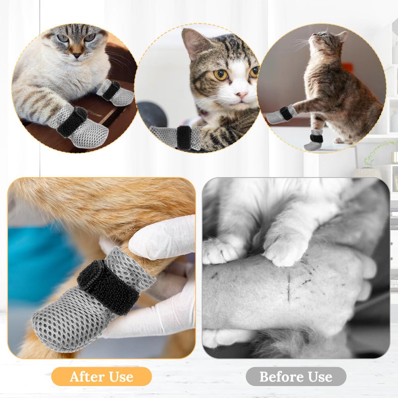 YBEATY 4 Pcs Cat Boots Anti Scratch Mittens Gloves Adjustable Cat Claw Protectors Foot Covers Mesh Breathable Cats Shoes to Prevent Scratching for Pet Bathing Feeding Cutting Nail Trimming - Image 3