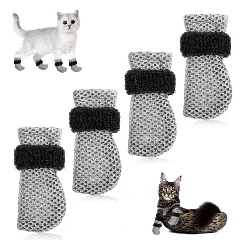 YBEATY 4 Pcs Cat Boots Anti Scratch Mittens Gloves Adjustable Cat Claw Protectors Foot Covers Mesh Breathable Cats Shoes to Prevent Scratching for Pet Bathing Feeding Cutting Nail Trimming - Image 1