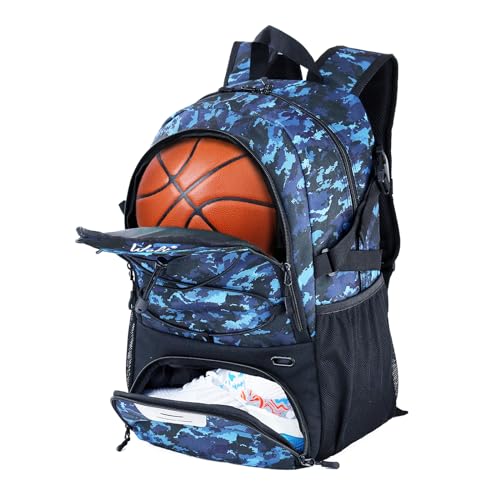 WOLT | Basketball Equipment Backpack, Large Sports Bag with Separate Ball Holder & Shoes Compartment, Best for Basketball, Soccer, Volleyball,Gym,Travel(Camouflage Blue) - Image 1