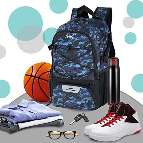 WOLT | Basketball Equipment Backpack, Large Sports Bag with Separate Ball Holder & Shoes Compartment, Best for Basketball, Soccer, Volleyball,Gym,Travel(Camouflage Blue) - Image 5