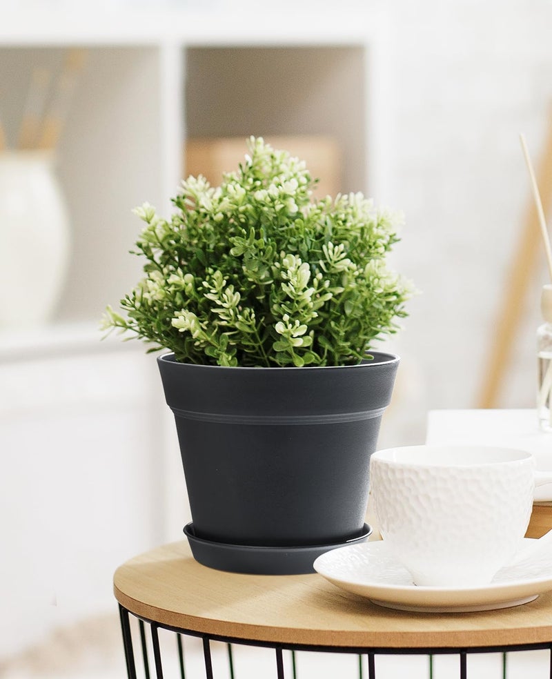 homenote Pots for Plants, 8 Pcs 7.5 Inch Plastic Planters with Multiple Drainage Holes and Tray - Plant Pots for All Home Garden Flowers Succulents, Matte Black - Image 4