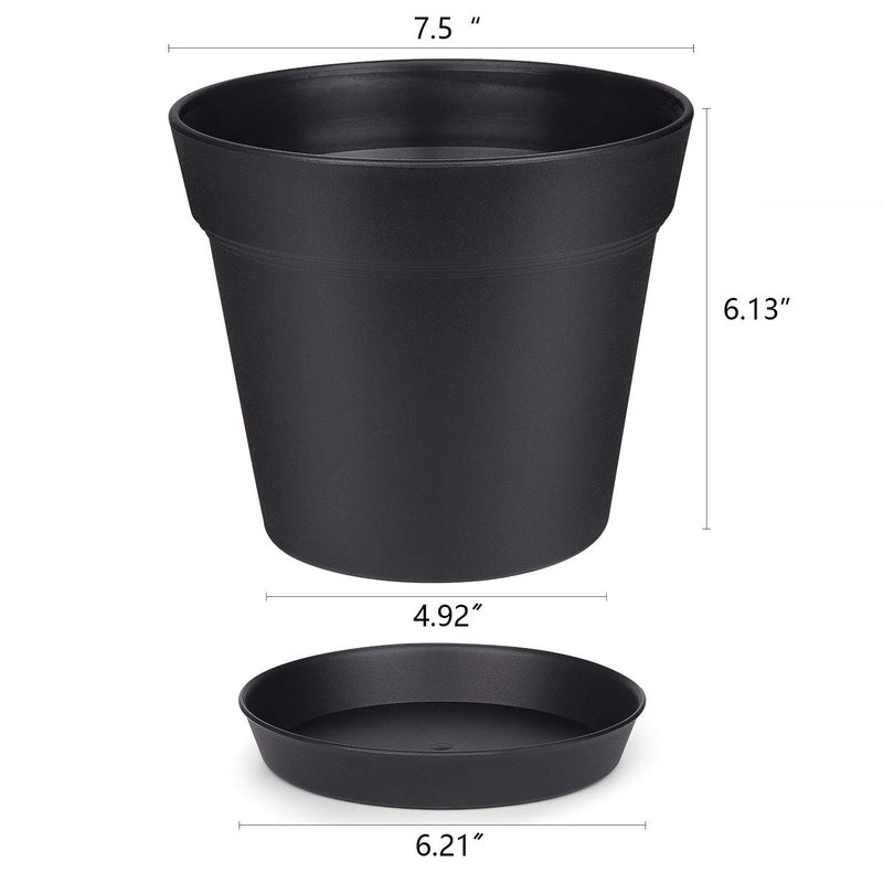 homenote Pots for Plants, 8 Pcs 7.5 Inch Plastic Planters with Multiple Drainage Holes and Tray - Plant Pots for All Home Garden Flowers Succulents, Matte Black - Image 5