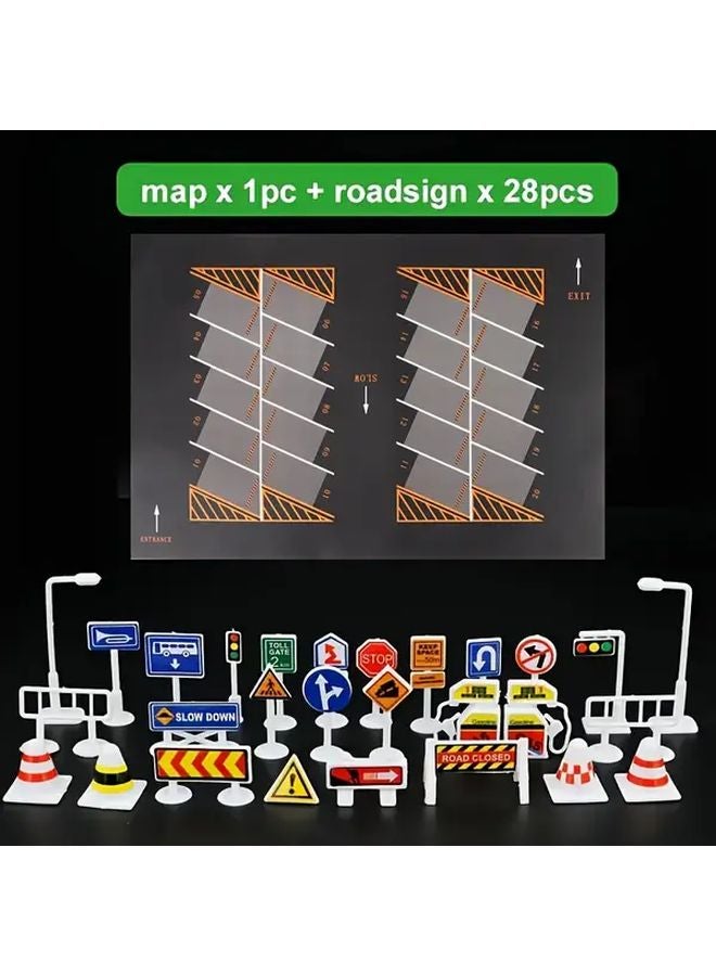 Small Size Parking Lot Game Map Set With 28 Road Signs Educational Toy Mat - Image 2