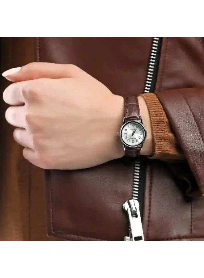 كاسيو Analog Women’s Watch LTP‑V002L‑7B2UDF, 25 mm Silver Dial, Stainless Steel Case, Brown Leather Band, Water Resistant - Image 2