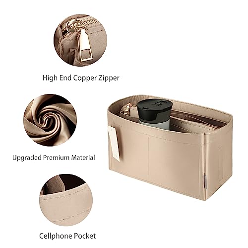 ZTUJO Purse Organizer Insert For Handbags, Purse Organizer With Zipper, Neverfull Organizer, Bag Organizer For Speedy Neverfull ONTHEGO Tote, Handbag and More (Silky Beige, small) - Image 4