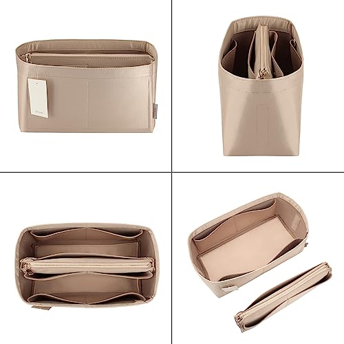 ZTUJO Purse Organizer Insert For Handbags, Purse Organizer With Zipper, Neverfull Organizer, Bag Organizer For Speedy Neverfull ONTHEGO Tote, Handbag and More (Silky Beige, small) - Image 3