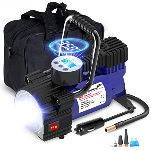 TOPDC Tire Inflator Portable Air Compressor Air Pump for Car Tires, Car Accessories, 12V DC Auto Tire Pump with Digital Pressure Gauge, 100PSI with Emergency LED Light for Car, Bicycle, Balloons - Image 1
