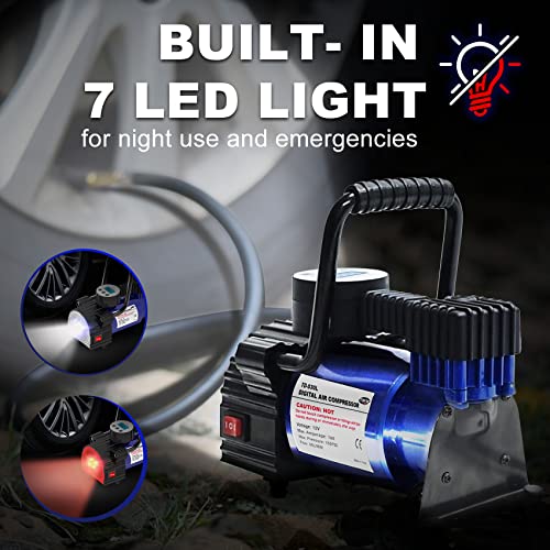 TOPDC Tire Inflator Portable Air Compressor Air Pump for Car Tires, Car Accessories, 12V DC Auto Tire Pump with Digital Pressure Gauge, 100PSI with Emergency LED Light for Car, Bicycle, Balloons - Image 4