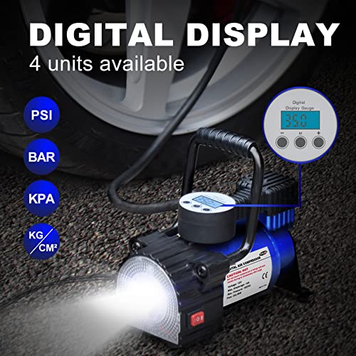 TOPDC Tire Inflator Portable Air Compressor Air Pump for Car Tires, Car Accessories, 12V DC Auto Tire Pump with Digital Pressure Gauge, 100PSI with Emergency LED Light for Car, Bicycle, Balloons - Image 3