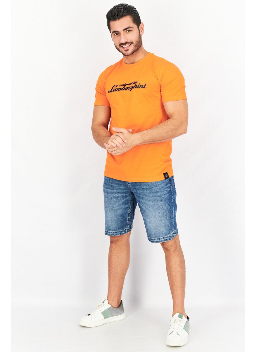 LAMBORGHINI Men Crew Neck Short Sleeves Embossed Graphic T-Shirt, Orange  - Image 4