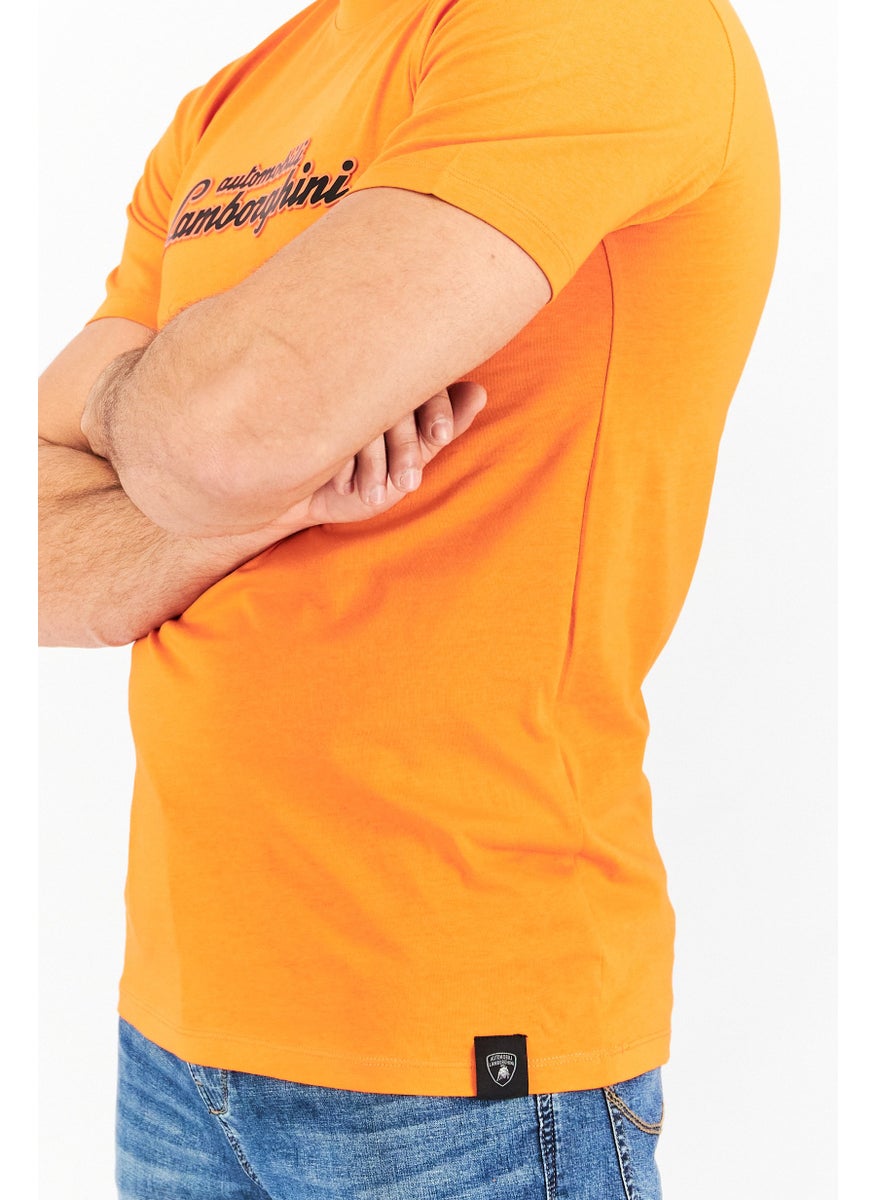 LAMBORGHINI Men Crew Neck Short Sleeves Embossed Graphic T-Shirt, Orange  - Image 3