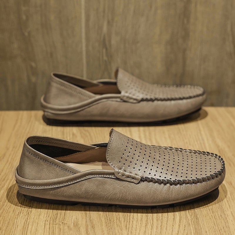 Doudou Shoes Men'S Shoes Genuine Leather New Style Cut Out Breathable Casual Leather Shoes Cowhide Soft Sole Slip-On Lazy Driving Shoes - Image 2