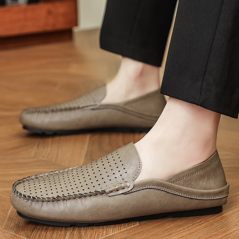 Doudou Shoes Men'S Shoes Genuine Leather New Style Cut Out Breathable Casual Leather Shoes Cowhide Soft Sole Slip-On Lazy Driving Shoes - Image 1