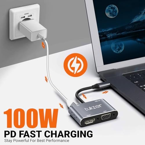 Tukzer 4-in-1 Type-C Hub to HDMI 4K@30Hz, VGA 1080P@60Hz, USB 3.0 Data, 100W PD, MultiPort Adapter Compatible with MacBook Pro Air iPad, Dell, Samsung Galaxy & Other Type-C Device - Image 2
