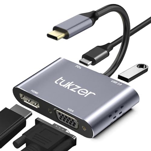 Tukzer 4-in-1 Type-C Hub to HDMI 4K@30Hz, VGA 1080P@60Hz, USB 3.0 Data, 100W PD, MultiPort Adapter Compatible with MacBook Pro Air iPad, Dell, Samsung Galaxy & Other Type-C Device - Image 1