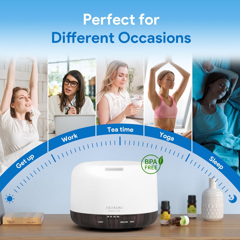 ASAKUKI 500ml Premium, Essential Oil Diffuser with Remote Control, 5 in 1 Ultrasonic Aromatherapy Fragrant Oil Humidifier Vaporizer, Timer and Auto-Off Switch Brown - Image 5