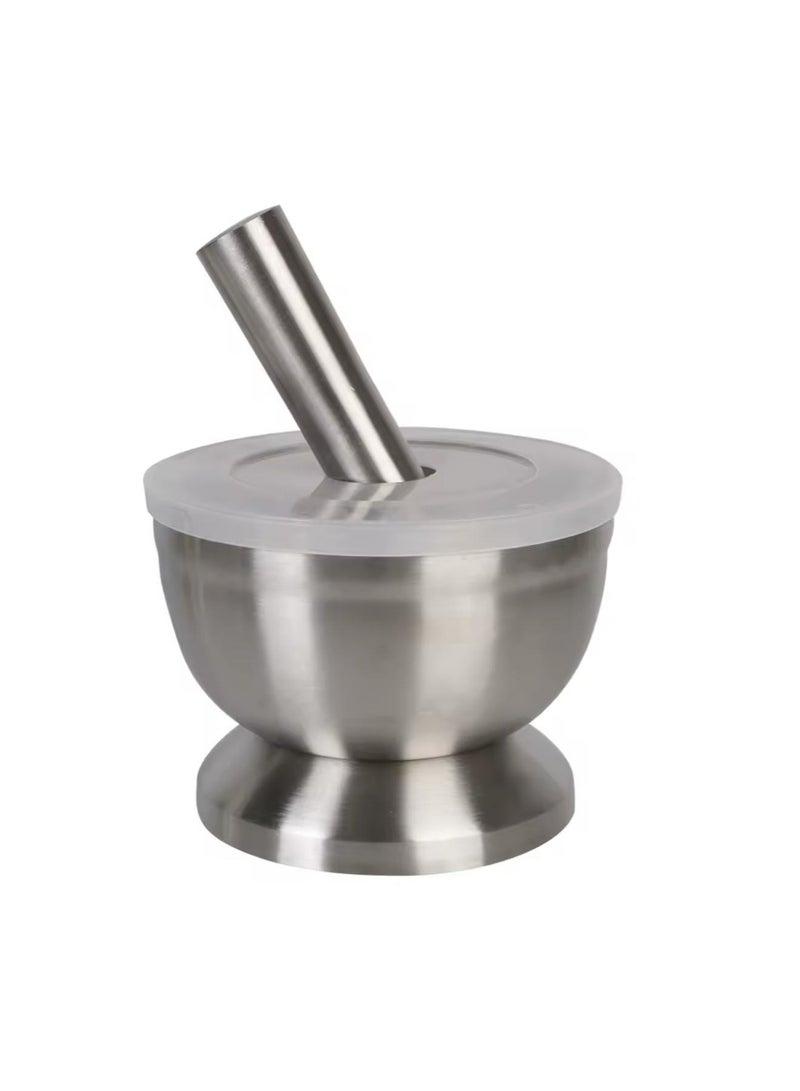 اباريك الصفا مدقة هاون ثقيلة من الفولاذ المقاوم للصدأ مع غطاء سيليكون مضاد للانسكاب لسحق البهارات - Image 1