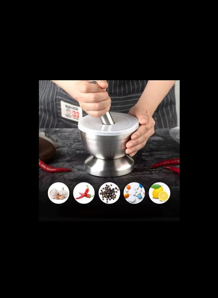 اباريك الصفا مدقة هاون ثقيلة من الفولاذ المقاوم للصدأ مع غطاء سيليكون مضاد للانسكاب لسحق البهارات - Image 3