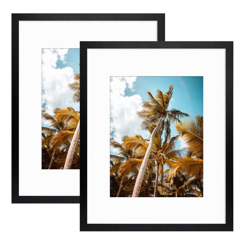 Frametory 16x20 Picture Frame with Mat for 11x14 Photo  High Definition Glass Wide Molding  Preinstalled Wall Mounting Hardware Black 2 Pack