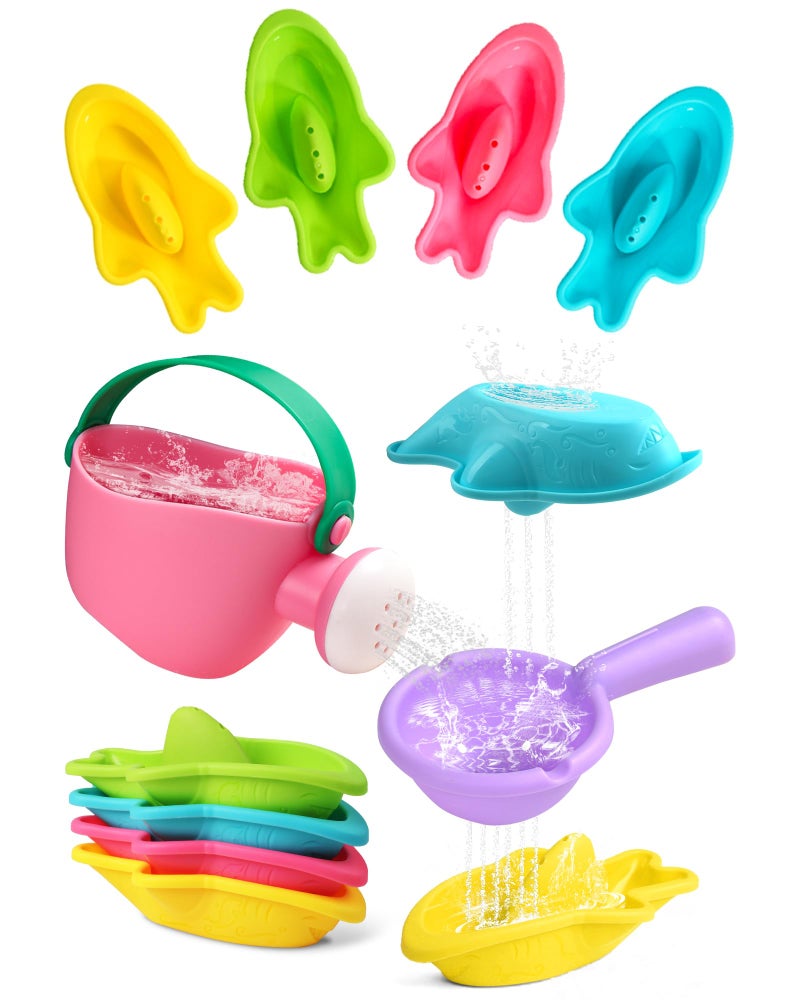 Fajiabao Bath Toys for Kids Ages 1-3 Toddler Bath Toys Mold Free for 2-4 Stacking Boat Water Table Toys for 1-2 Pool Sand Bathtub Toys for Girls Boys Easter Basket Stuffers Gifts 6 PCS (Color Random - Image 1