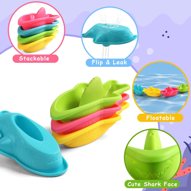 Fajiabao Bath Toys for Kids Ages 1-3 Toddler Bath Toys Mold Free for 2-4 Stacking Boat Water Table Toys for 1-2 Pool Sand Bathtub Toys for Girls Boys Easter Basket Stuffers Gifts 6 PCS (Color Random - Image 3