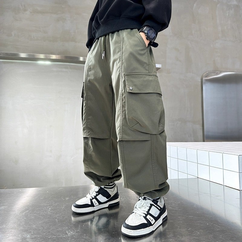 Boys' Pants 2025, Trendy And Stylish Casual Long Pants For Older Children, Children'S Autumn Cargo Pants, Versatile Army Green - Image 1