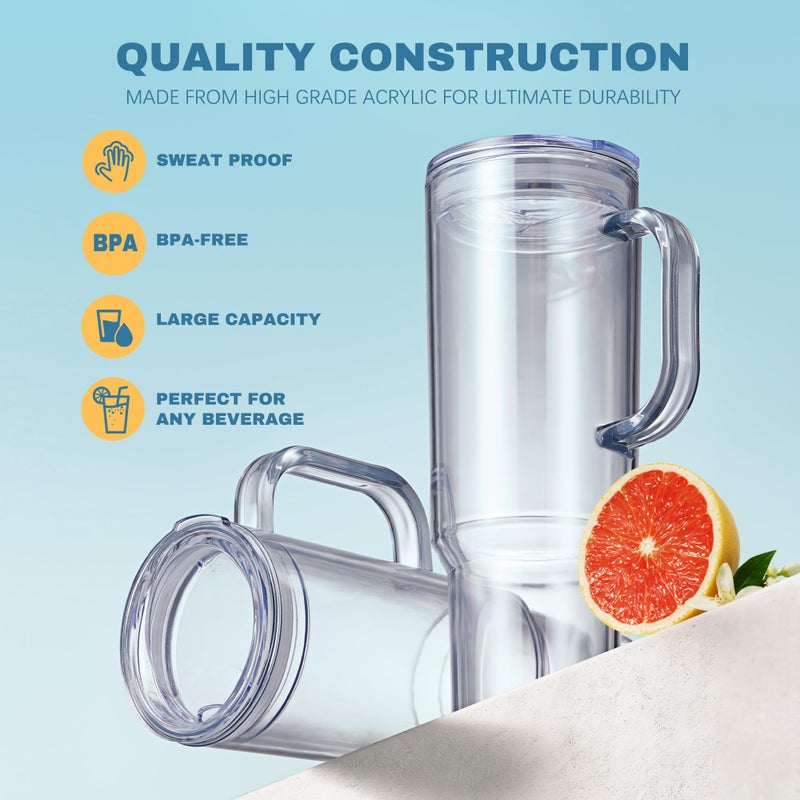 MEWAY 40 oz Acrylic Tumbler with Handle and Straw Lidï¼ŒDouble Wall Vacuum Reusable plastic Water Bottle Travel Mug Cupï¼ŒClassic Tumblers Cupholder Friendly (2 Pack) - Image 4