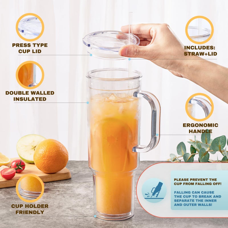 MEWAY 40 oz Acrylic Tumbler with Handle and Straw Lidï¼ŒDouble Wall Vacuum Reusable plastic Water Bottle Travel Mug Cupï¼ŒClassic Tumblers Cupholder Friendly (2 Pack) - Image 2