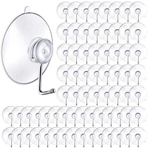 Unittype 120 Pieces Suction Cup Wall Hooks PVC Reusable Clear Suction Cups with Metal Hooks Practical Hanging Supplies Without Nails for Wall Door Glass Window Kitchen Bathroom Shower 45 mm - Image 1